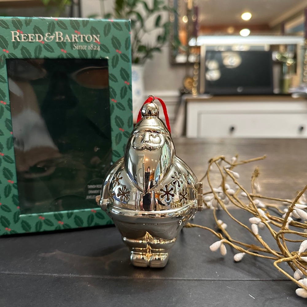 Reed & Barton Silver Santa Ornament Spirit of Christmas With Heart Jewel Inside